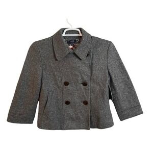 NWT Seven7 Women Charcoal Wool Blend Double Breasted Cropped Jacket Size M